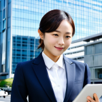 Business Professional in Tokyo**

"A confident business professional, fully clothed in a modern, tailored suit, stands in front of a sleek office building in Tokyo's financial district. The scene is bright and dynamic, showcasing the energy of the city. Her expression is intelligent and determined. She is holding a tablet displaying a BJT certification logo. Safe for work, appropriate content, perfect anatomy, professional, high quality."

**