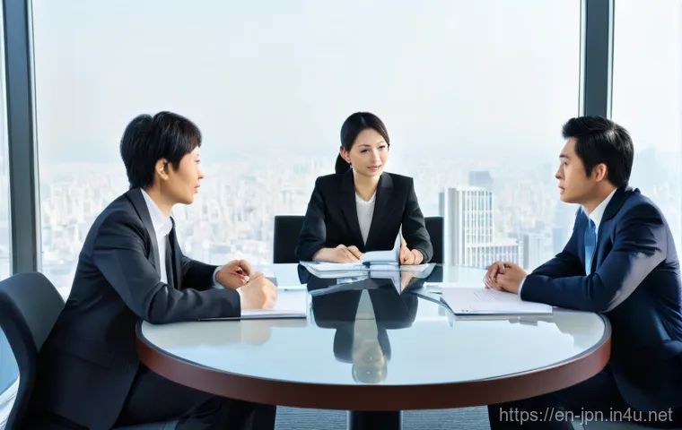 JLPT 성적표를 기업에 제출하는 법 - **"JLPT N1 in Action: High-Stakes Business Negotiation"**
A diverse group of five professionals...