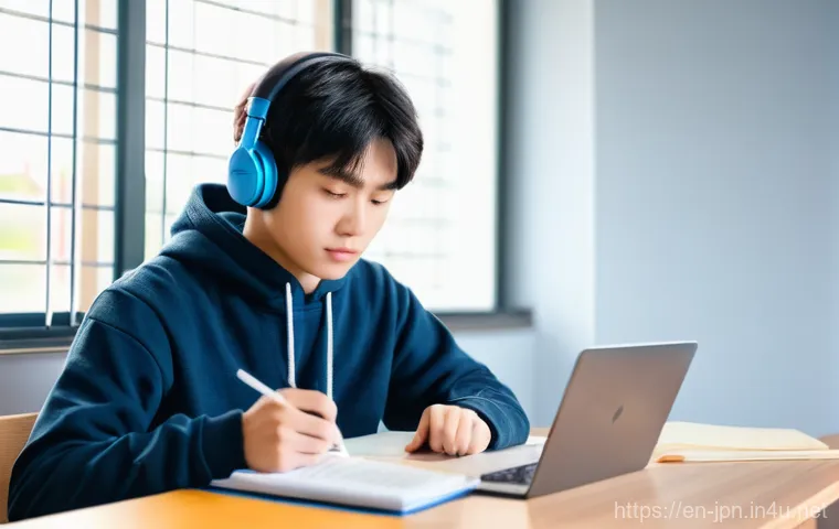 JLPT 시험에서 실수하지 않는 꿀팁 - **A student diligently taking a timed JLPT practice test in a quiet, exam-like setting.**
    *   **...