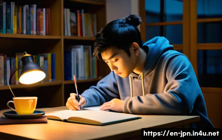 JLPT와 일본어 교육학의 연결성 - **Prompt 1: Intense JLPT Study Session**
A realistic, detailed photograph of a young adult (20s,...