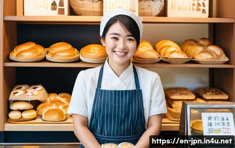 JLPT와 일본 내 관광 산업 연구 사례 - **Prompt: A heartfelt interaction at a local Japanese bakery.**
"A young, diverse traveler, dres...