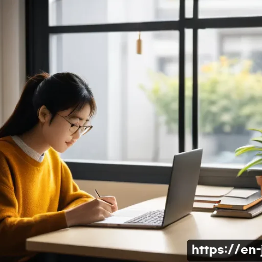 JLPT와 일본어 경시대회 준비법 - A cozy study room scene featuring a young adult focused on mastering Japanese grammar and vocabulary...